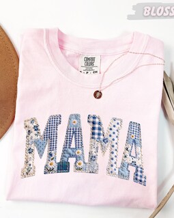 Comfort Colors™ Mama Blue Patchwork Floral Shirt, Toile Gingham