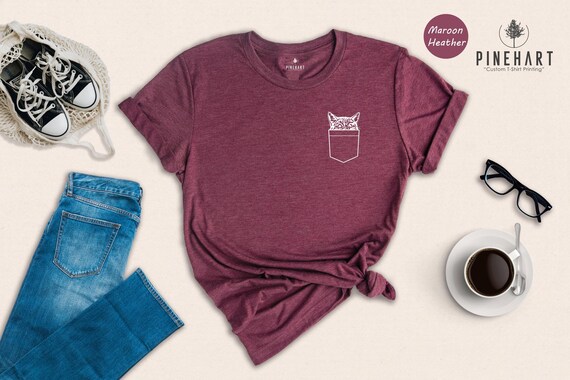 Cat Pocket Shirt, Funny Cat Lover Tee, Cute Kitten Pocket Print T-Shirt, Gift for Cat Mom, Unisex Casual Animal Shirt