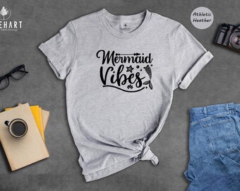 Mermaid Mom Shirt: Humorous Mermaid Vibes - 100% Cotton Tee, Sustainable Materials, Casual Wear for Moms and Girls
