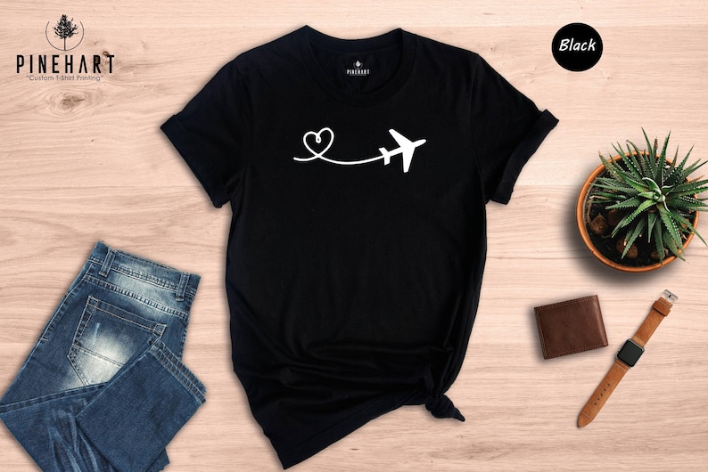 Airplane Heart Shirt Travel Lover Tee, Soft Preshrunk Cotton (Unisex S-XXL, Eco Friendly, Comfortable Fit) image 2