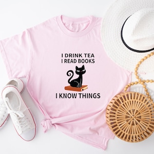 Book Lover T Shirt Casual Reading Tee, I Drink Tea Read Books (Unisex S-XXL, Heather Cotton Blend) Bild 1