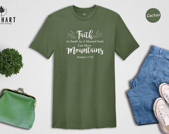 T-shirt « La foi peut déplacer des montagnes », T-shirt « Graine de moutarde », T-shirt chrétien Matthieu 17:20, Cadeau religieux pour les croyants