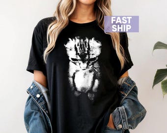 Standing Cat Meme Funny T-Shirt, Sad Kitten Graphic Tee, Unisex Cat Lover Gift