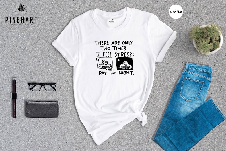 Camiseta con estampado de gato estresado - Humor introvertido - Diseño divertido - Mezcla de algodón suave, estampado ecológico, comodidad informal imagen 7