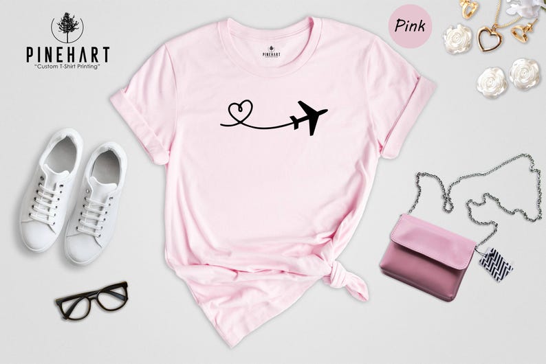 Airplane Heart Shirt Travel Lover Tee, Soft Preshrunk Cotton (Unisex S-XXL, Eco Friendly, Comfortable Fit) image 6