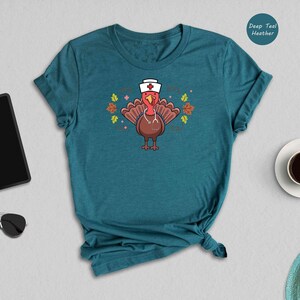 Nurse Turkey Tee: Playful Thanksgiving Design - Soft Cotton, Heather Blend, Cozy Fall Wardrobe image 8