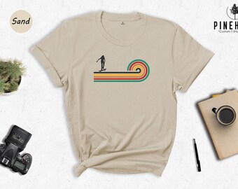 Retro Skateboarder Shirt, Vintage Rainbow Stripe Tee, Skateboarding Gift for Him, Skater Boy Sport Shirt, Casual Unisex T-Shirt