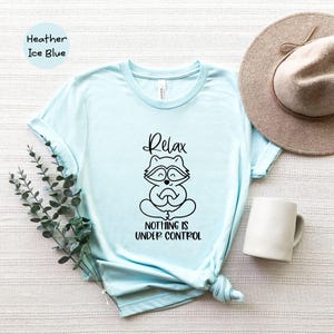 Meditation Shirt Relaxed Raccoon Tee: Soft Ringspun Cotton, Eco Friendly, Comfortable Fit | Yoga Lover Gift, Mindfulness Apparel image 1