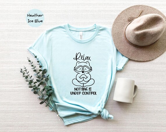 Meditation Shirt Relaxed Raccoon Tee: Soft Ringspun Cotton, Eco Friendly, Comfortable Fit | Yoga Lover Gift, Mindfulness Apparel