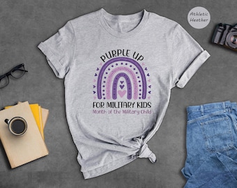 Purple Up Military Kids Shirt Rainbow Awareness Tee, Colorful Design (XS-XL, Soft Heather Cotton Blend, Family Matching)