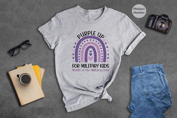 Purple Up Military Kids Shirt Rainbow Awareness Tee, Colorful Design (XS-XL, Soft Heather Cotton Blend, Family Matching)