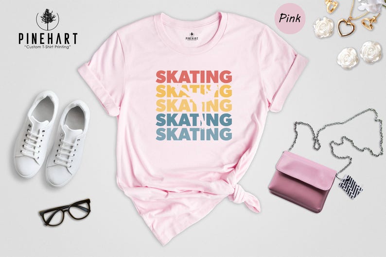 Retro Skating Shirt, Stacked Text Ice Skater Tee, Vintage Sunset Skating Gift, Funny Figure Skater T-Shirt for Men Women image 6