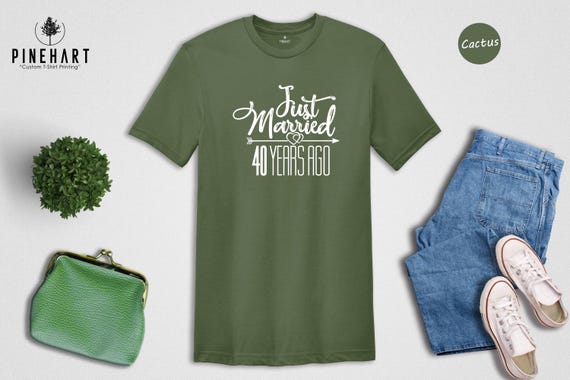 Just Married 40 Years Ago Shirt, 40th Anniversary Tee, Funny Retro Script Wedding Gift for Couples
