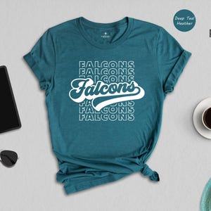 Retro Falcons Shirt, Game Day Mascot Tee, Team Spirit Apparel, Sports Mom Gift, Stacked Text Tshirt, School Pride Top image 2