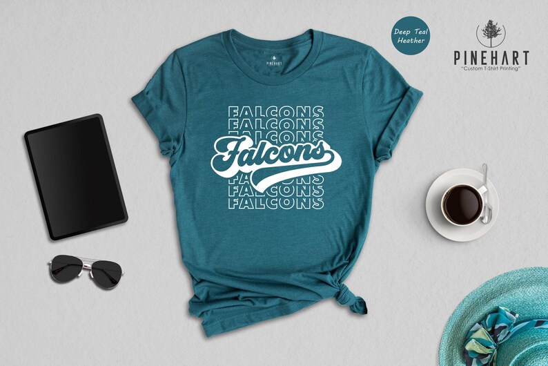 Retro Falcons Shirt, Game Day Mascot Tee, Team Spirit Apparel, Sports Mom Gift, Stacked Text Tshirt, School Pride Top image 2