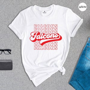Retro Falcons Shirt, Game Day Mascot Tee, Team Spirit Apparel, Sports Mom Gift, Stacked Text Tshirt, School Pride Top image 3