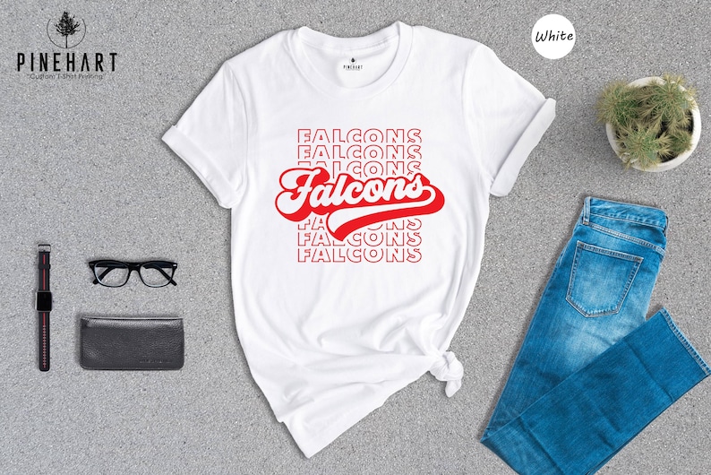 Retro Falcons Shirt, Game Day Mascot Tee, Team Spirit Apparel, Sports Mom Gift, Stacked Text Tshirt, School Pride Top image 3