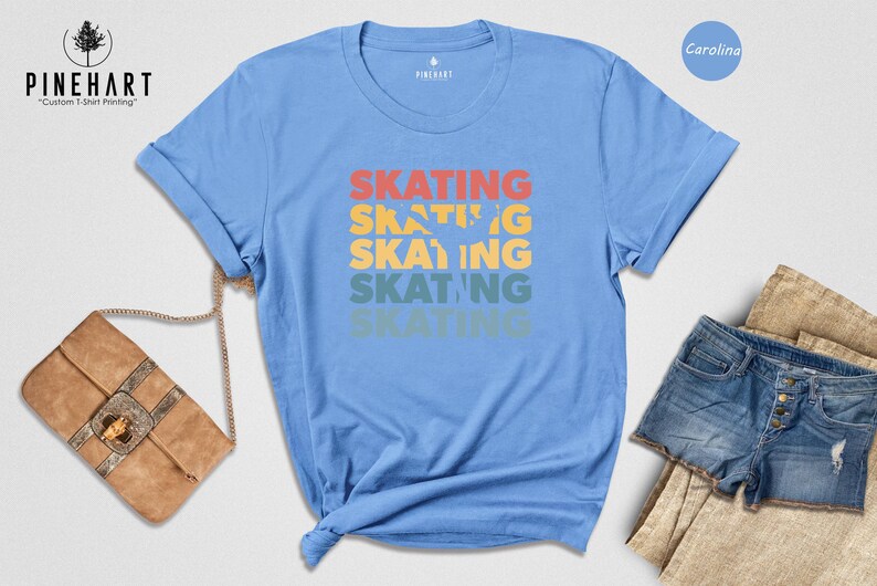 Retro Skating Shirt, Stacked Text Ice Skater Tee, Vintage Sunset Skating Gift, Funny Figure Skater T-Shirt for Men Women image 5