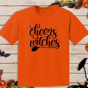 Cheers Witches Shirt, Funny Halloween Tee, Witch Broom Graphic T-Shirt, Girls Night Halloween Party Top, Gift for Her image 2