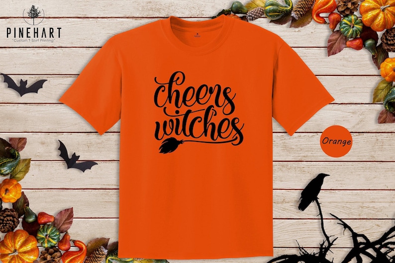 Cheers Witches Shirt, Funny Halloween Tee, Witch Broom Graphic T-Shirt, Girls Night Halloween Party Top, Gift for Her image 2