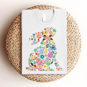 Floral Bunny Easter Shirt, Easter Egg Rabbit Silhouette Tee, Cute Spring Bunny Shirt, Gift for Kids and Women