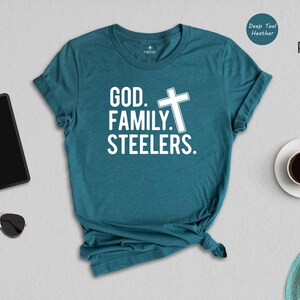 God Family Steelers Shirt, Christian Football Tee, Faith Cross Graphic Shirt, Steelers Fan Gift for Him Her