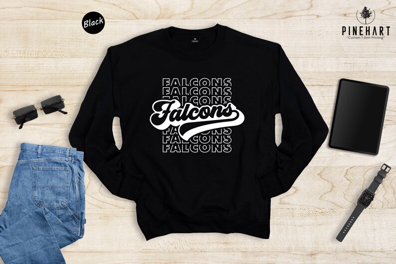 Retro Falcons Shirt, Game Day Mascot Tee, Team Spirit Apparel, Sports Mom Gift, Stacked Text Tshirt, School Pride Top image 7