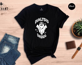 Halloween Tee Ghoul Dialysis Tech Shirt - Funny Ghoul Illustration, Cotton Blend Fabric, Unisex S-XXL - Medical Tech Apparel, Eco Friendly