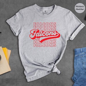 Retro Falcons Shirt, Game Day Mascot Tee, Team Spirit Apparel, Sports Mom Gift, Stacked Text Tshirt, School Pride Top image 6