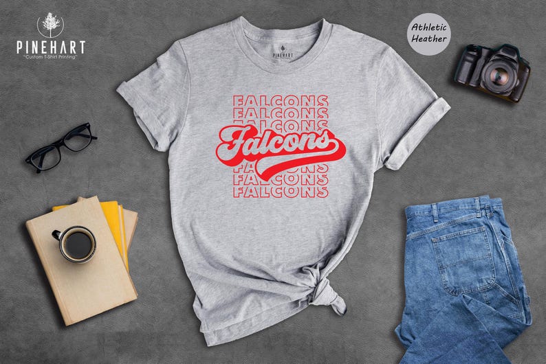 Retro Falcons Shirt, Game Day Mascot Tee, Team Spirit Apparel, Sports Mom Gift, Stacked Text Tshirt, School Pride Top image 6