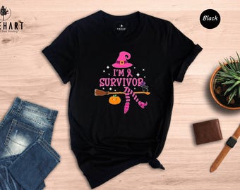 Cancer Warrior Gift T-Shirt: Pink Ribbon Witch Hat Design - Preshrunk Cotton, Eco Friendly, Unisex XS-XXL, Support Awareness