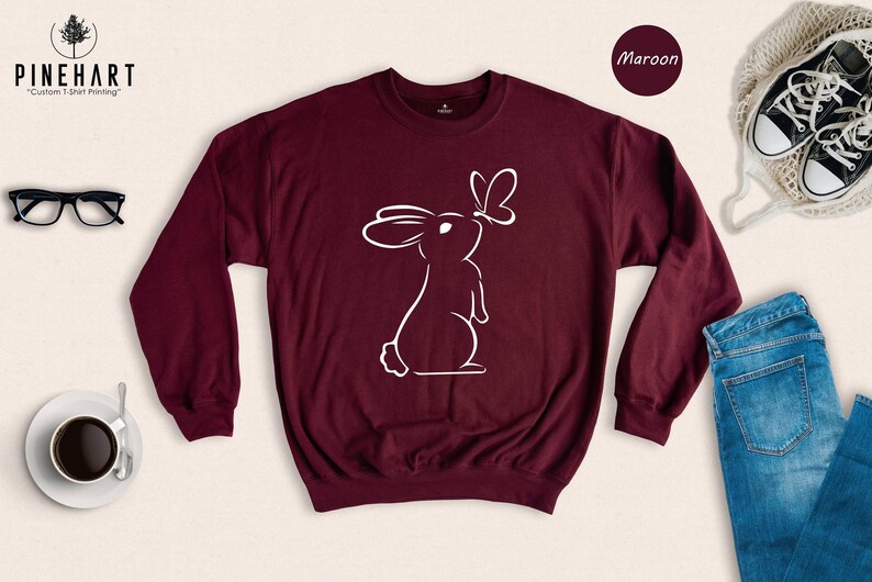 Rabbit Lover Shirt Cute Bunny Tee: Butterfly Accent Design, Soft Preshrunk Cotton | Comfortable Fit, Multiple Sizes image 8