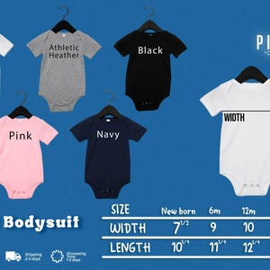 a group of baby onesuits with names on them