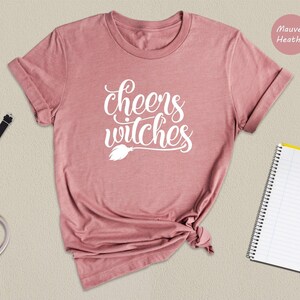 Cheers Witches Shirt, Funny Halloween Tee, Witch Broom Graphic T-Shirt, Girls Night Halloween Party Top, Gift for Her image 3