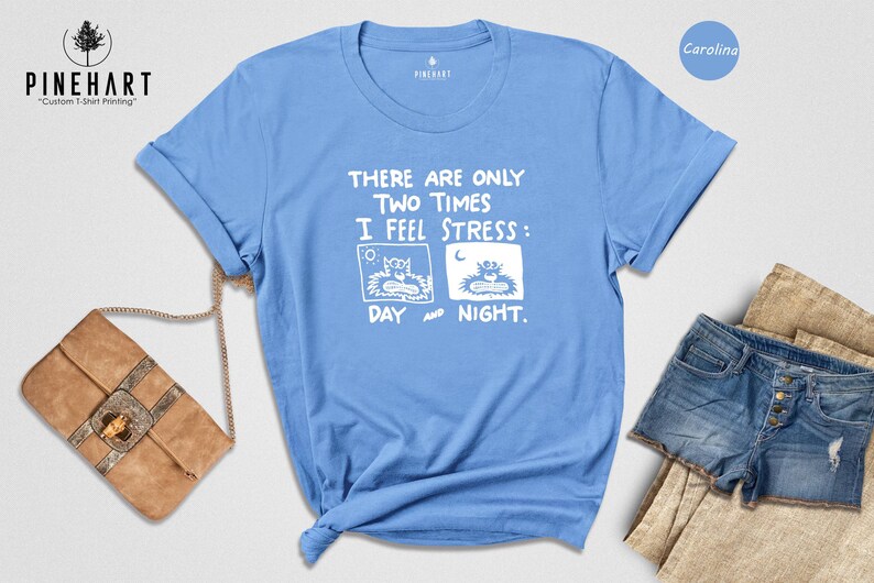 Camiseta con estampado de gato estresado - Humor introvertido - Diseño divertido - Mezcla de algodón suave, estampado ecológico, comodidad informal imagen 3