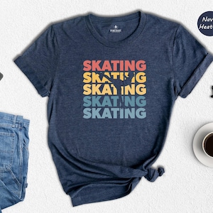 Retro Skating Shirt, Stacked Text Ice Skater Tee, Vintage Sunset Skating Gift, Funny Figure Skater T-Shirt for Men Women image 1