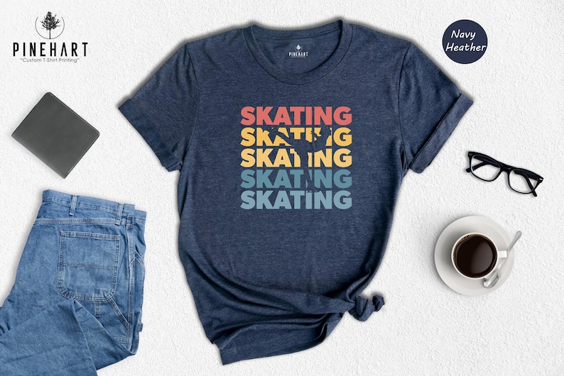 Retro Skating Shirt, Stacked Text Ice Skater Tee, Vintage Sunset Skating Gift, Funny Figure Skater T-Shirt for Men Women image 1