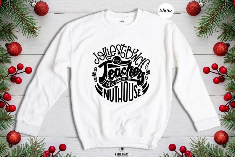 Camiseta unisex - Camiseta navideña para maestros - Diseño Jolliest Bunch, materiales sostenibles, cómoda para usar a diario imagen 8