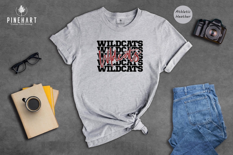 Wildcats Shirt, Retro Stacked Mascot Tee, School Spirit T-Shirt, Game Day Shirt for Fans, Wildcats Team Gift image 1