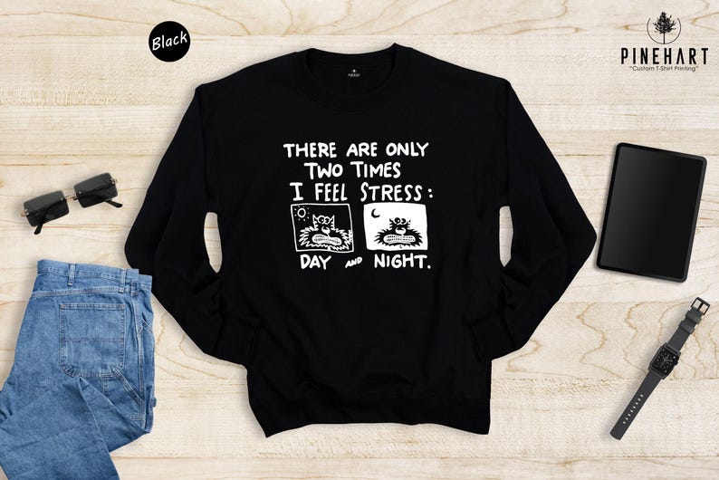 Camiseta con estampado de gato estresado - Humor introvertido - Diseño divertido - Mezcla de algodón suave, estampado ecológico, comodidad informal imagen 8