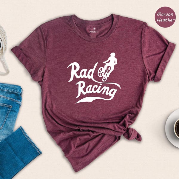 Rad Racing BMX T Shirt: Retro Goldbergs Style - Eco Friendly, Preshrunk Cotton, Digital Ink Print