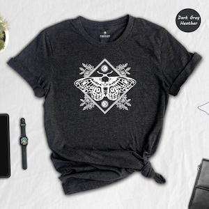 Death Head Moth Tee: Geometric Floral Pattern - Celestial Moon Design, Eco-Friendly Fabric, Digital Ink Print, Unisex Fit