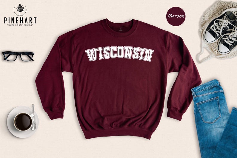 Wisconsin Crewneck Sweatshirt - State Pride Apparel, Comfortable Cotton Blend - Unisex S-XXL, Soft Fabric, Eco-Friendly image 1