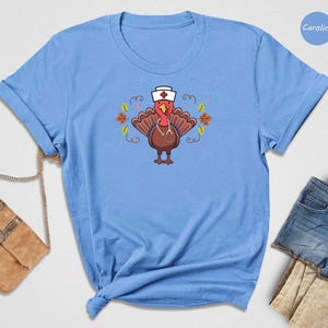 Nurse Turkey Tee: Playful Thanksgiving Design - Soft Cotton, Heather Blend, Cozy Fall Wardrobe image 7