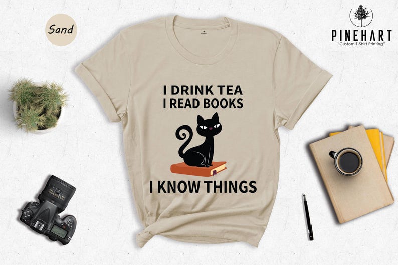 Book Lover T Shirt Casual Reading Tee, I Drink Tea Read Books (Unisex S-XXL, Heather Cotton Blend) Bild 2