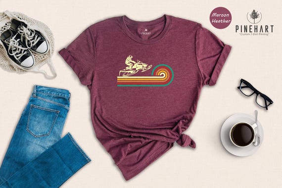 Everyday Shirt Snowmobile Tee: Retro Rainbow Design - Eco Friendly Cotton, Vibrant Digital Ink, Casual Outdoor Wear