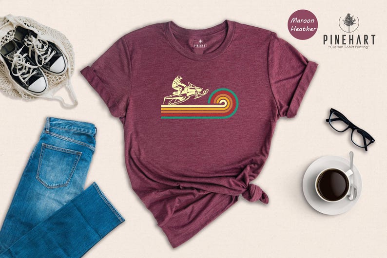 Everyday Shirt Snowmobile Tee: Retro Rainbow Design - Eco Friendly Cotton, Vibrant Digital Ink, Casual Outdoor Wear bild 1