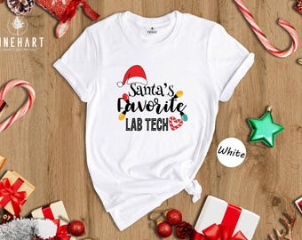 Camiseta de técnico de laboratorio favorita de Papá Noel: Camiseta navideña de técnico médico (algodón suave, ecológica, tallas unisex)