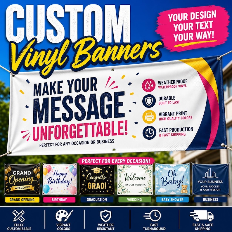 Custom Vinyl Banner | Waterproof Outdoor Sign | Business, Event, Wedding, Birthday image 3