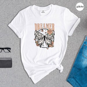 Retro Boho Dreamer Vintage Butterfly Tee: Eco Cotton Blend, Comfort Fit | Digital Ink Print, Casual Everyday Wear image 2